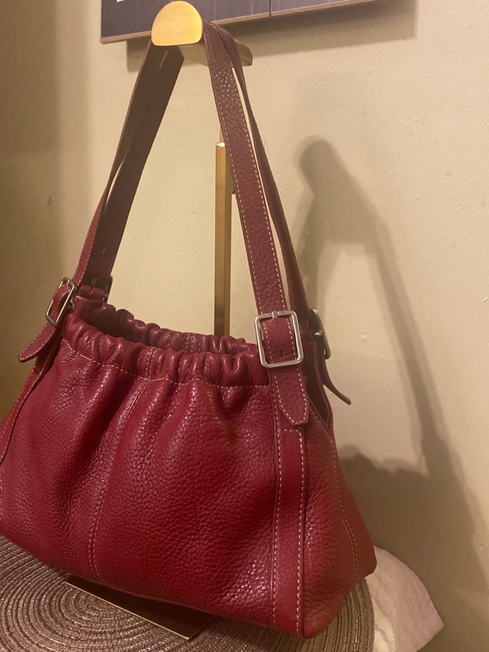 Fossil Burgundy Pebbled Leather Shoulder Bag